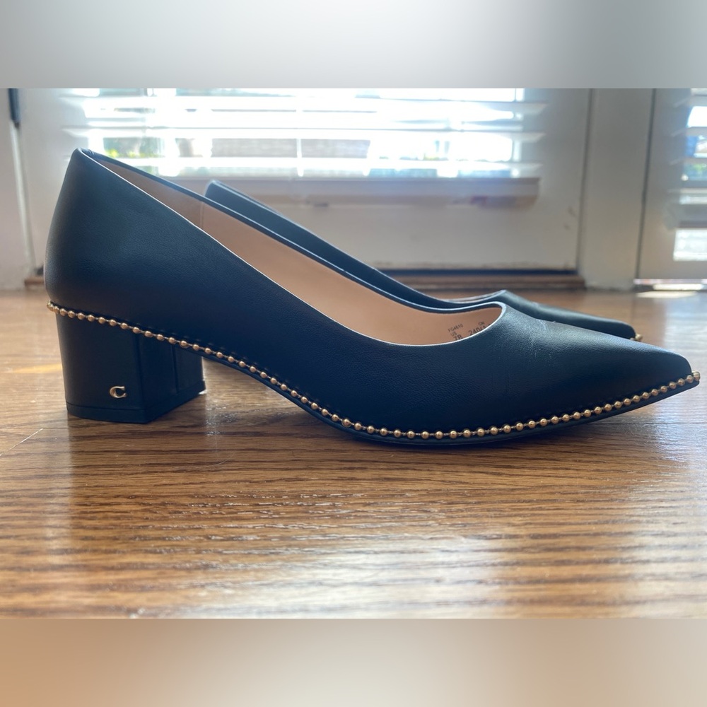 Coach Studded Black Block Heel Pumps
